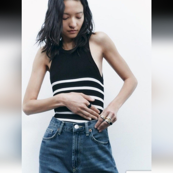 Zara  Striped Knit Sleeveless Top Size Large Black & White ( Instagram Favorite) - Picture 4 of 11
